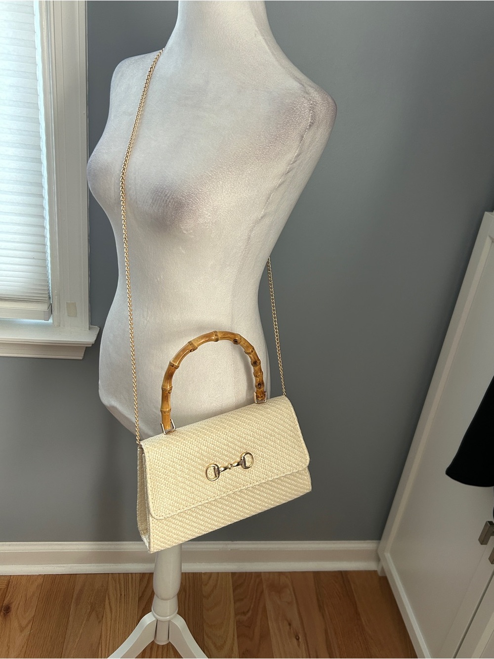 Tommy Bahama Straw Purse Bamboo Top Handle Bag Horsebit Chain Crossbody - Picture 11 of 11